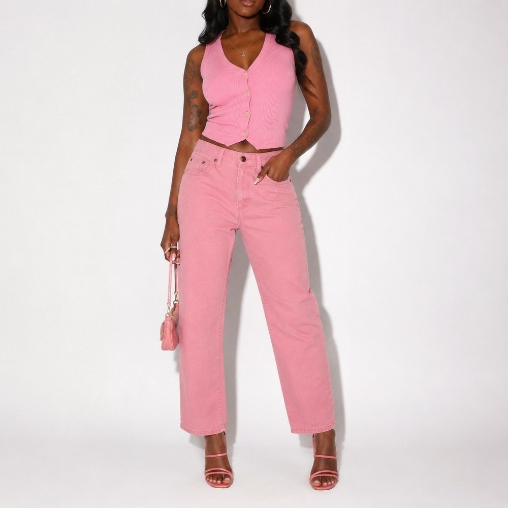 Y2K Vintage Pink Mid Rise Jeans Womens 4 LL Bean Baby Pink Ankle Denim Straight